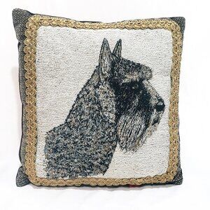 Schnauzer Dog Tapestry Pillow Decorative Bergettaart 11" Square Gold Cord Trim